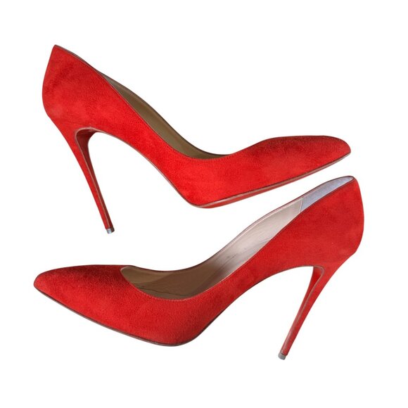 Christian Louboutin Pigalle Follies 100 Red Suede Oeillet Pump Heel Size EU 40 - Picture 3 of 10